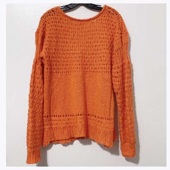Free People Crashing Waves Orange Knit Sweater Size S Wool Blend Boho Cozy Fall - Picture 12 of 12